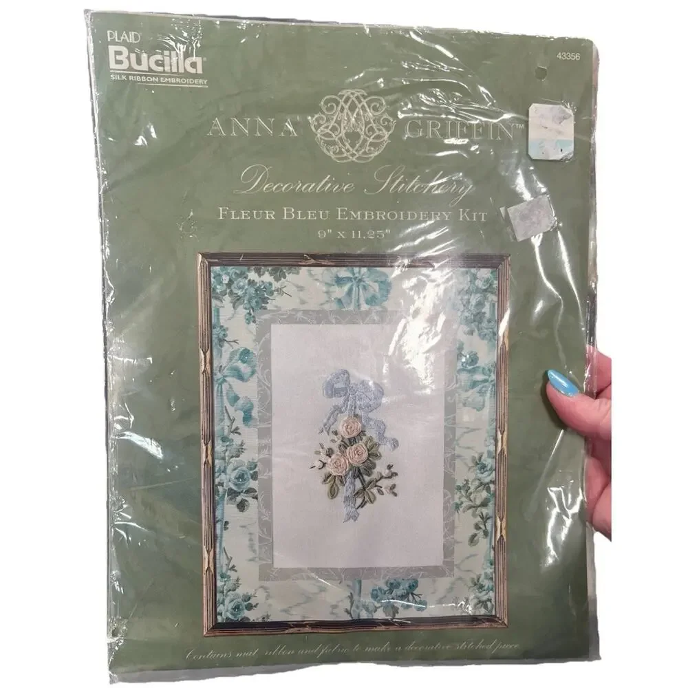 Vintage Bucilla Anna Griffin Silk Ribbon‎ Fleur Bleu Embroidery Kit 43356 NEW